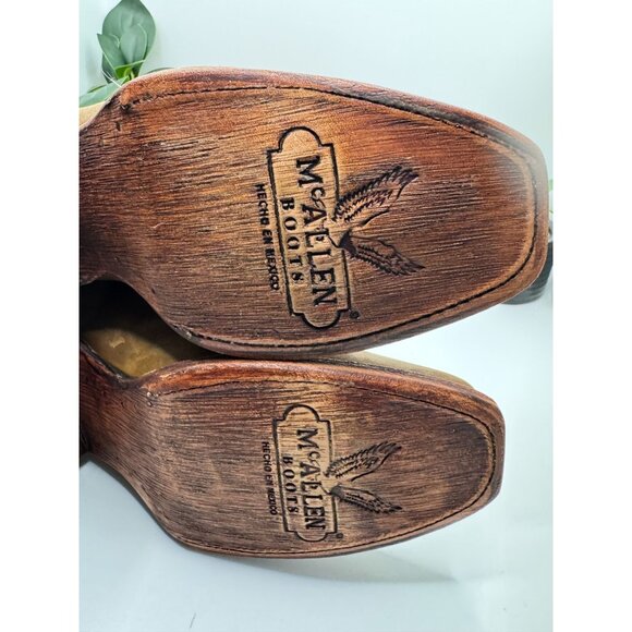 McAllen Women's Leather Western Cowboy Boots Tan Square Toe - Picture 8 of 14